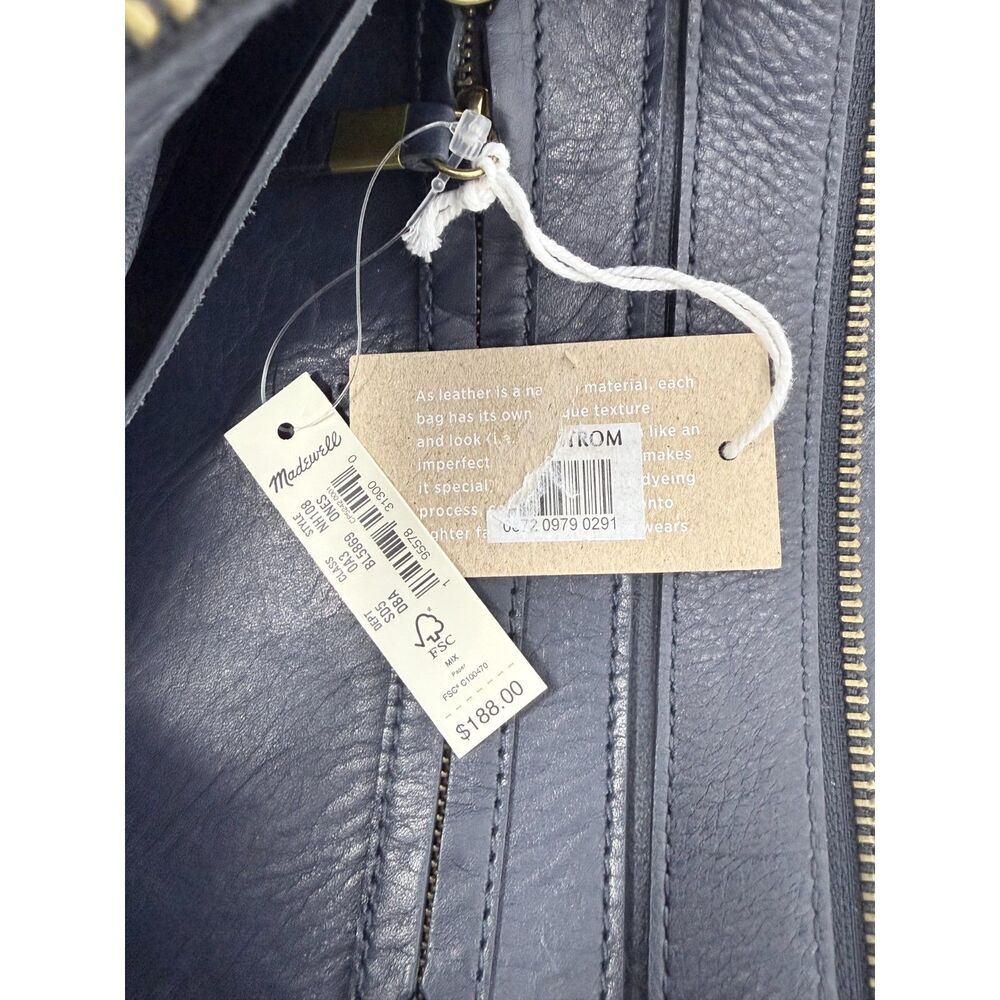 NWT Madewell The Zip-Top Medium Transport Tote in Dark Baltic Blue Leather - Picture 7 of 9